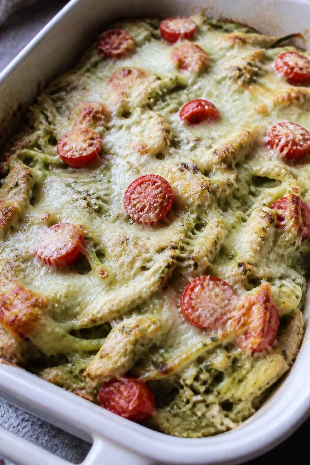 Pesto Zucchini Noodle Chicken Casserole