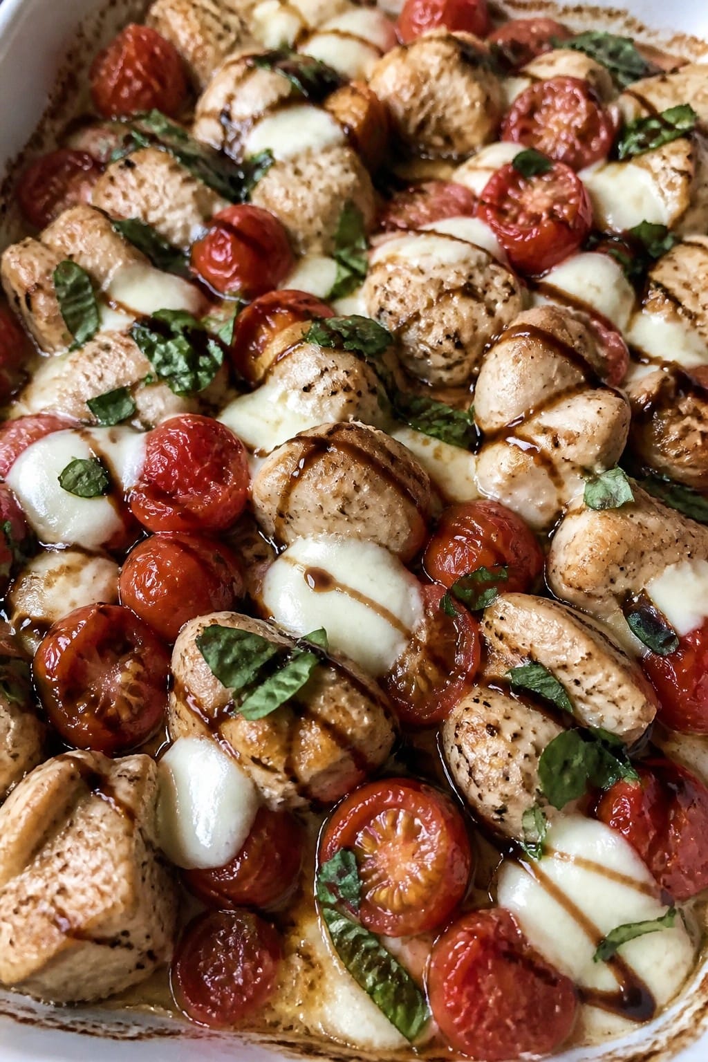 Caprese Chicken Casserole with Balsamic Drizzle