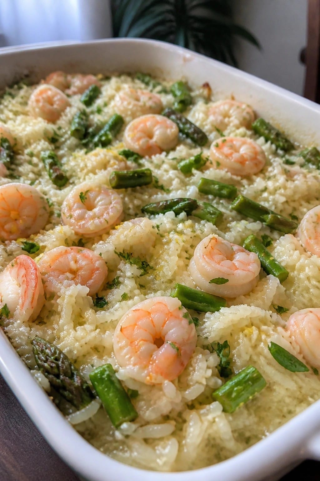 Lemon Shrimp and Asparagus Rice Bake