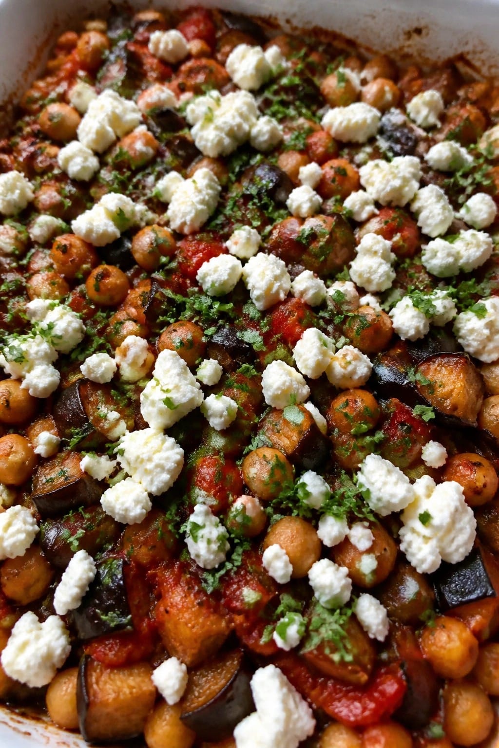 Mediterranean Eggplant Chickpea Feta Bake