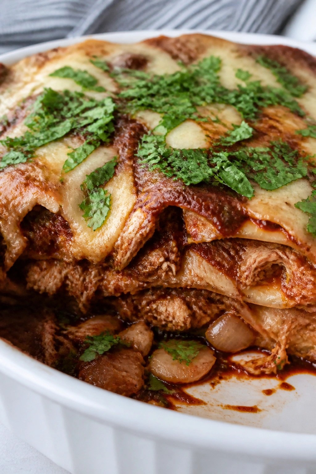 Bold Chicken Mole Casserole Layered with Corn Tortillas