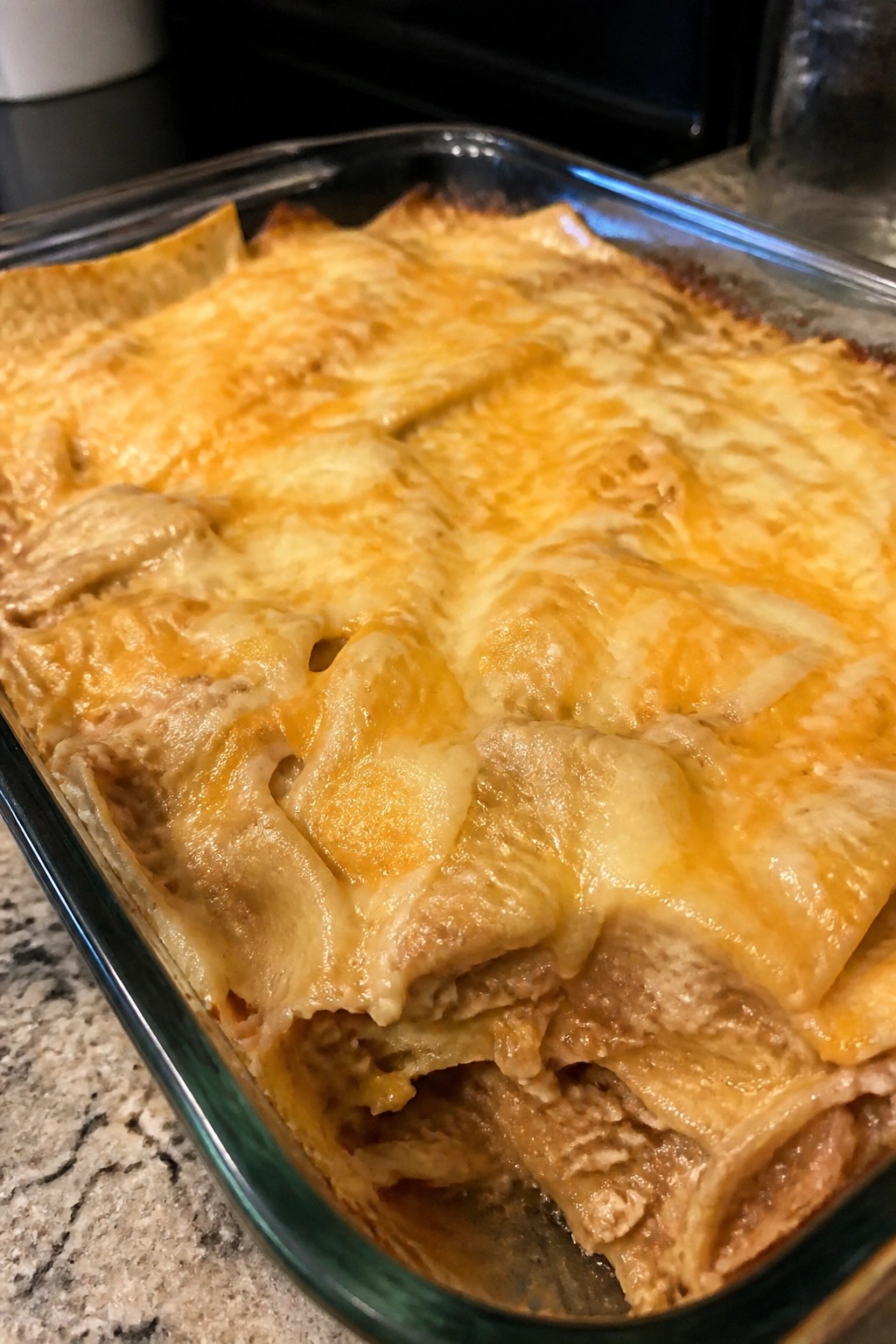 Chicken Burrito Casserole with Refried Beans and Queso