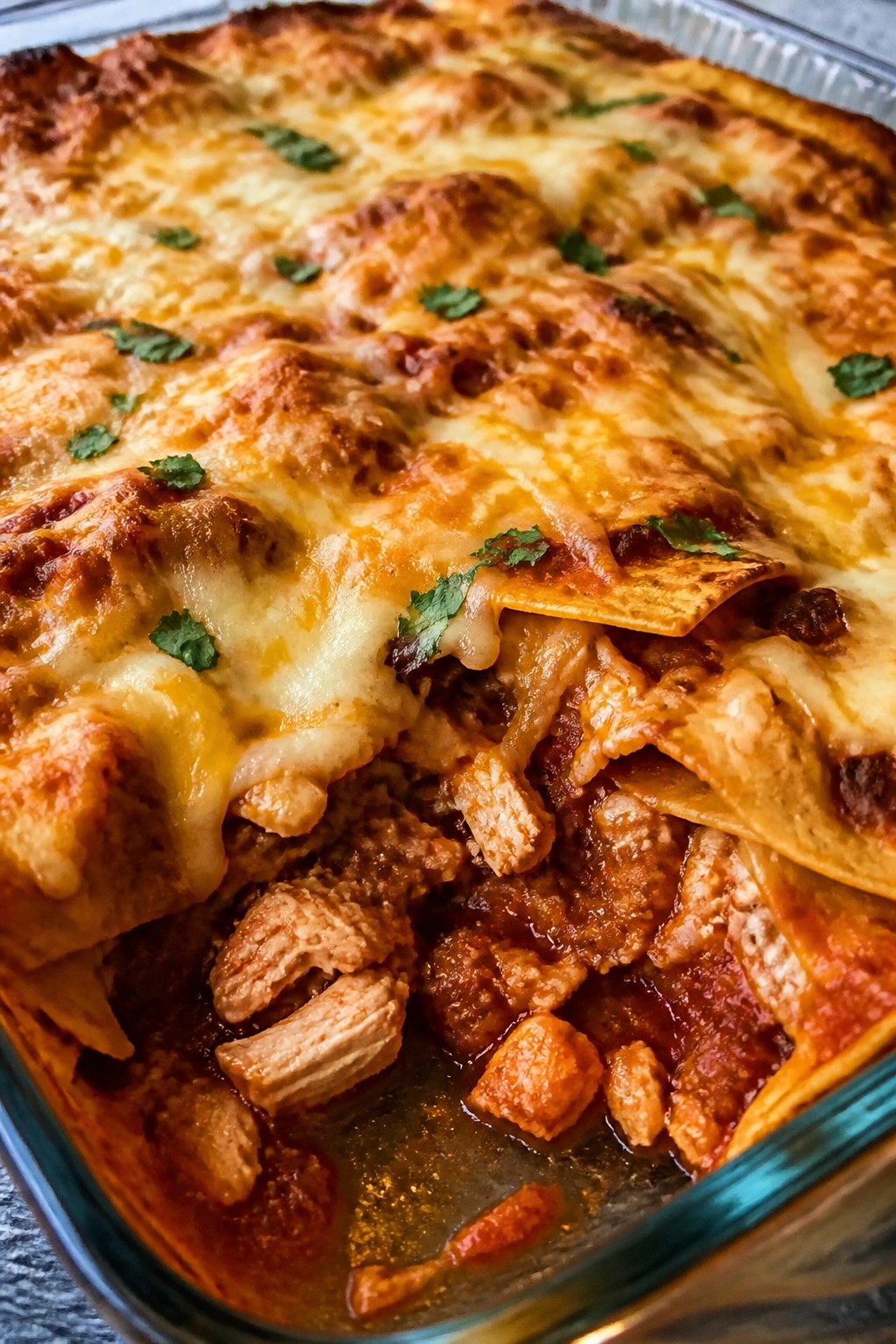 Spicy Chicken and Chorizo Taco Casserole with Flour Tortillas