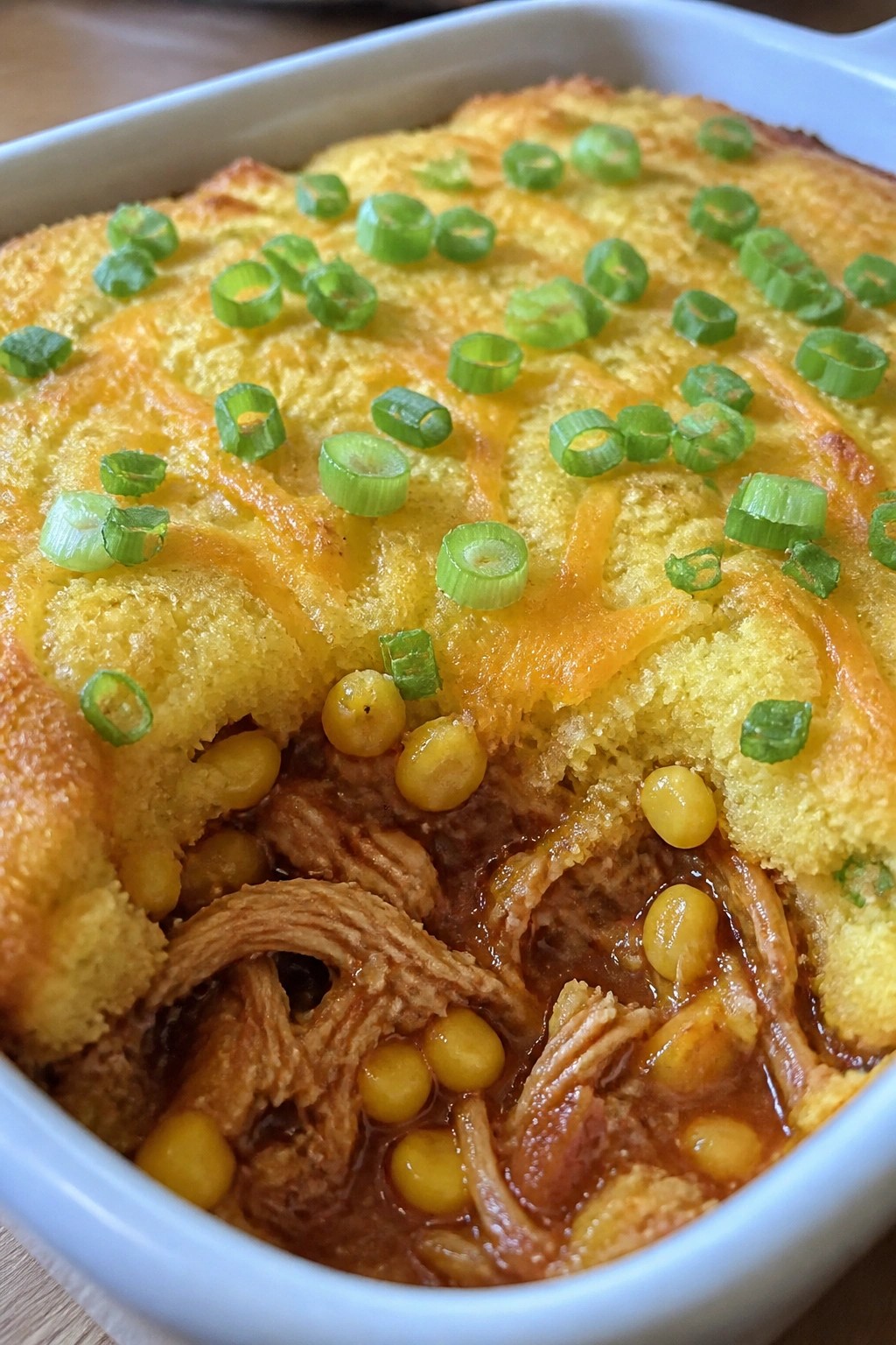 BBQ Pulled Chicken Cornbread Casserole