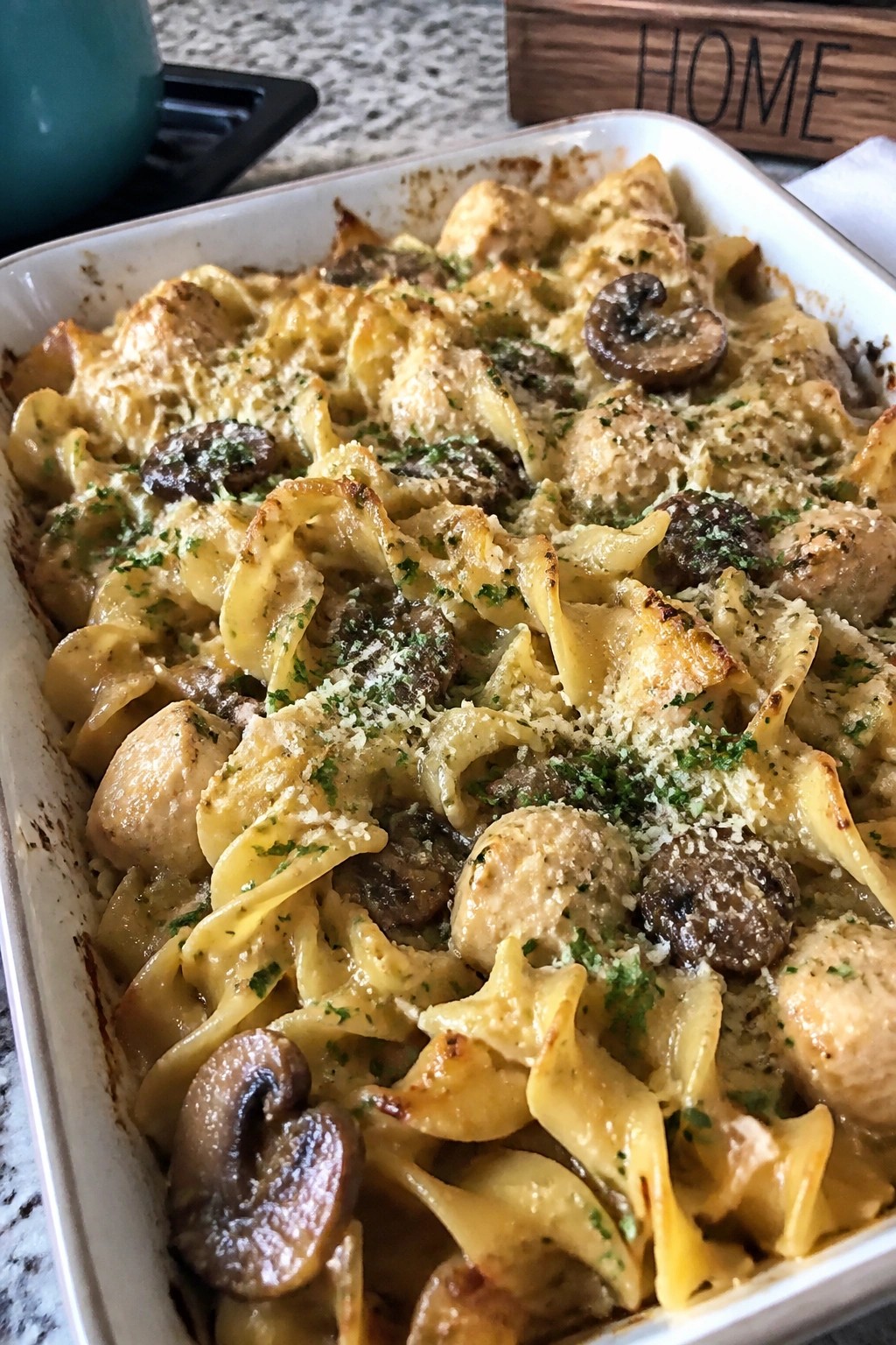 Chicken Marsala Casserole with Mushrooms and Egg Noodles