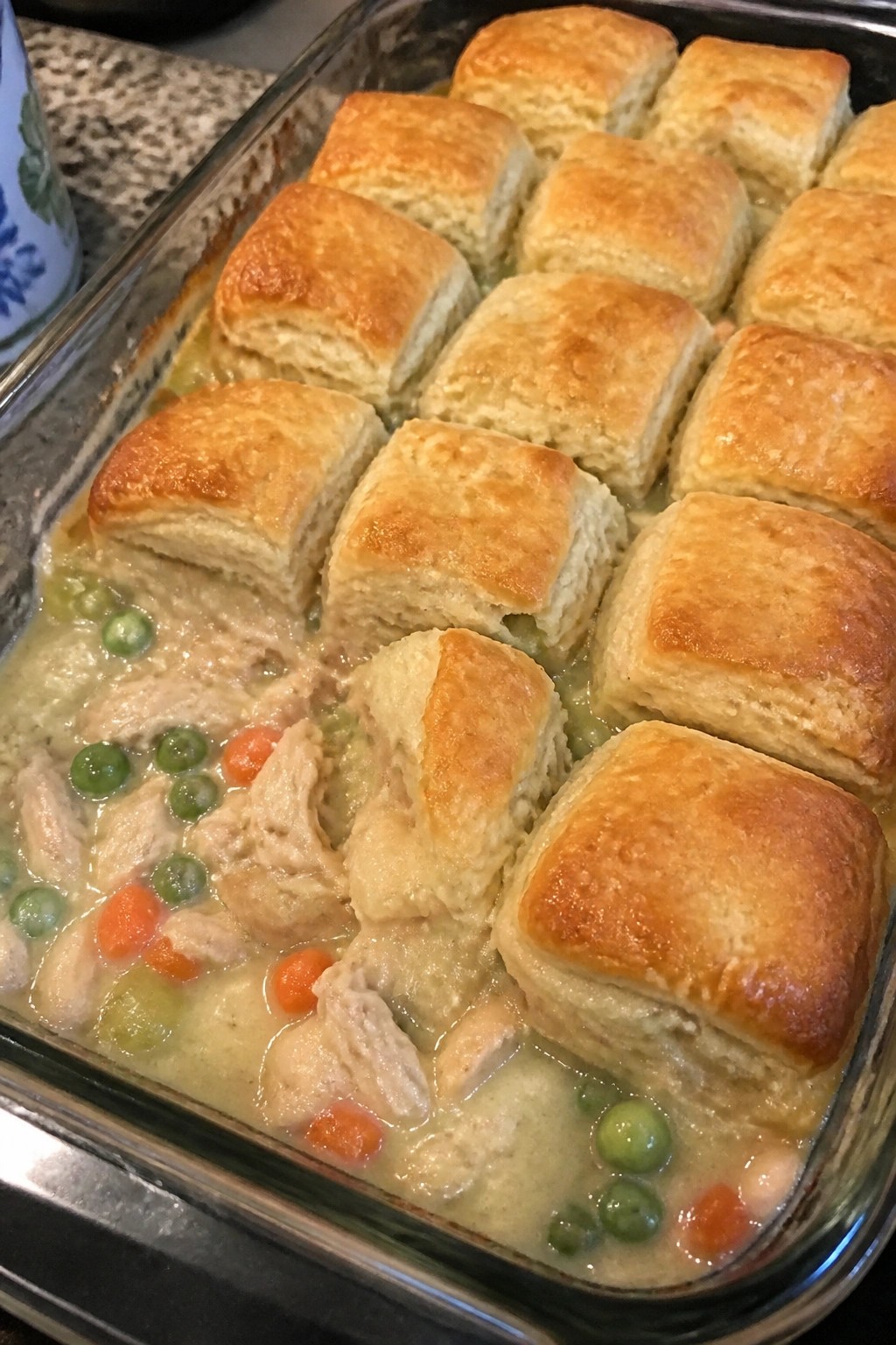 Chicken Pot Pie Casserole with Flaky Biscuit Crust