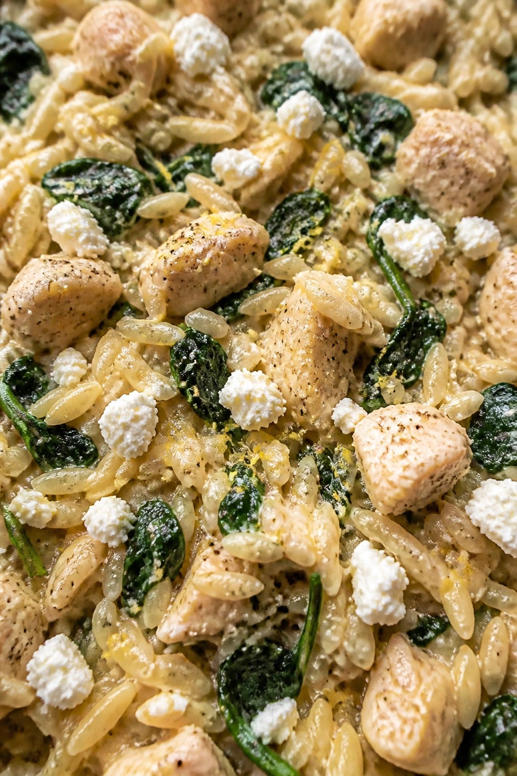 Greek Lemon Chicken Orzo Casserole with Spinach and Feta