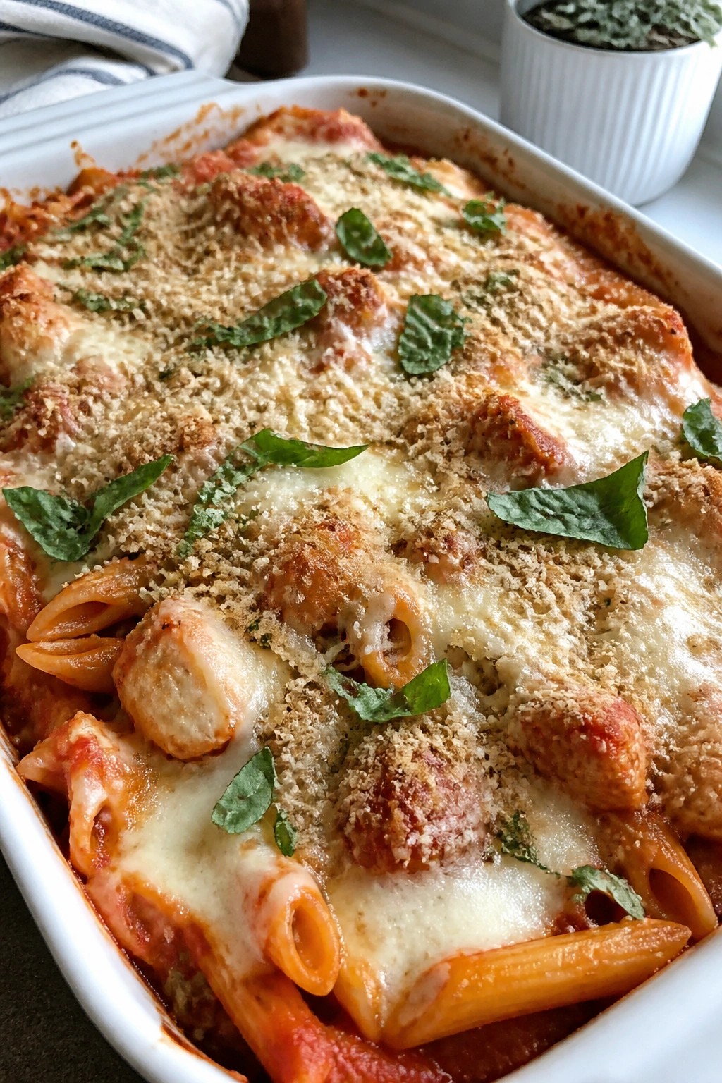 Italian Chicken Parmesan Casserole with Penne