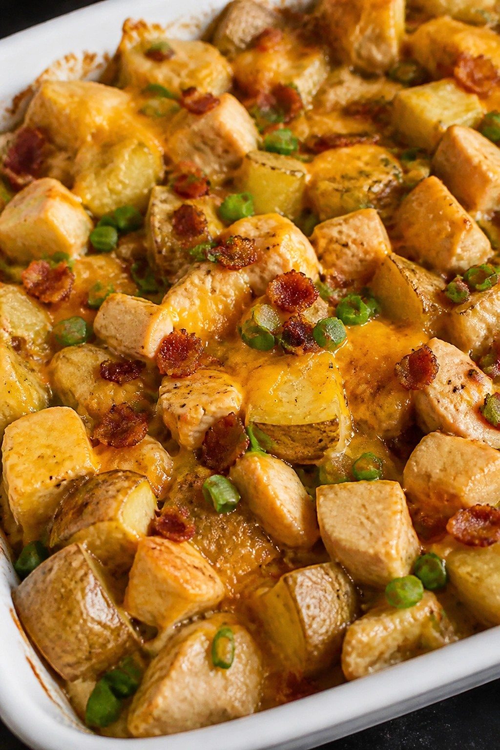 Loaded Baked Potato Chicken Casserole with Bacon and Cheddar