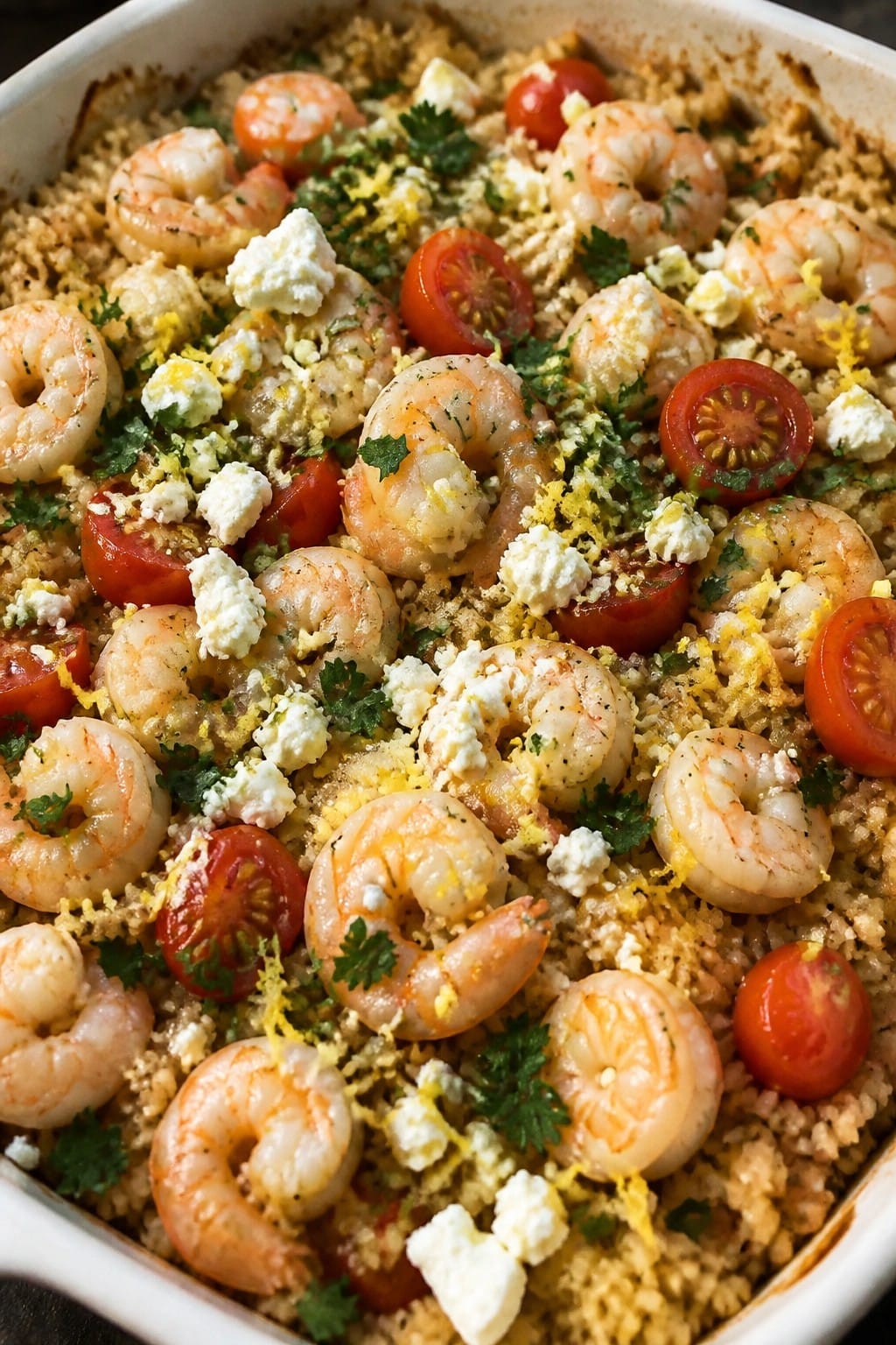 Lemon Garlic Shrimp and Couscous Bake