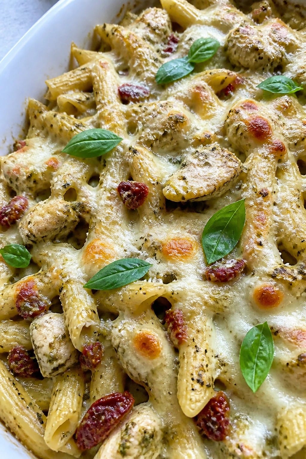 Pesto Chicken and Sun-Dried Tomato Pasta Bake