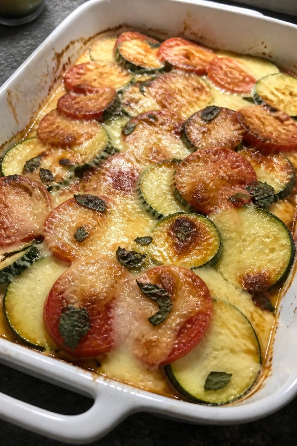 Zucchini Tomato Basil Casserole with Mozzarella