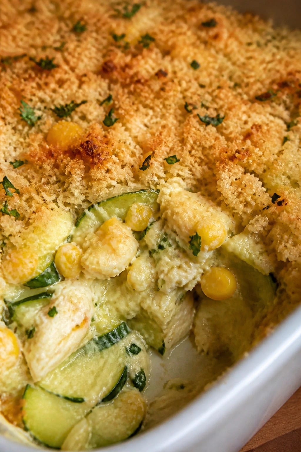 Zucchini Corn and Crab Casserole