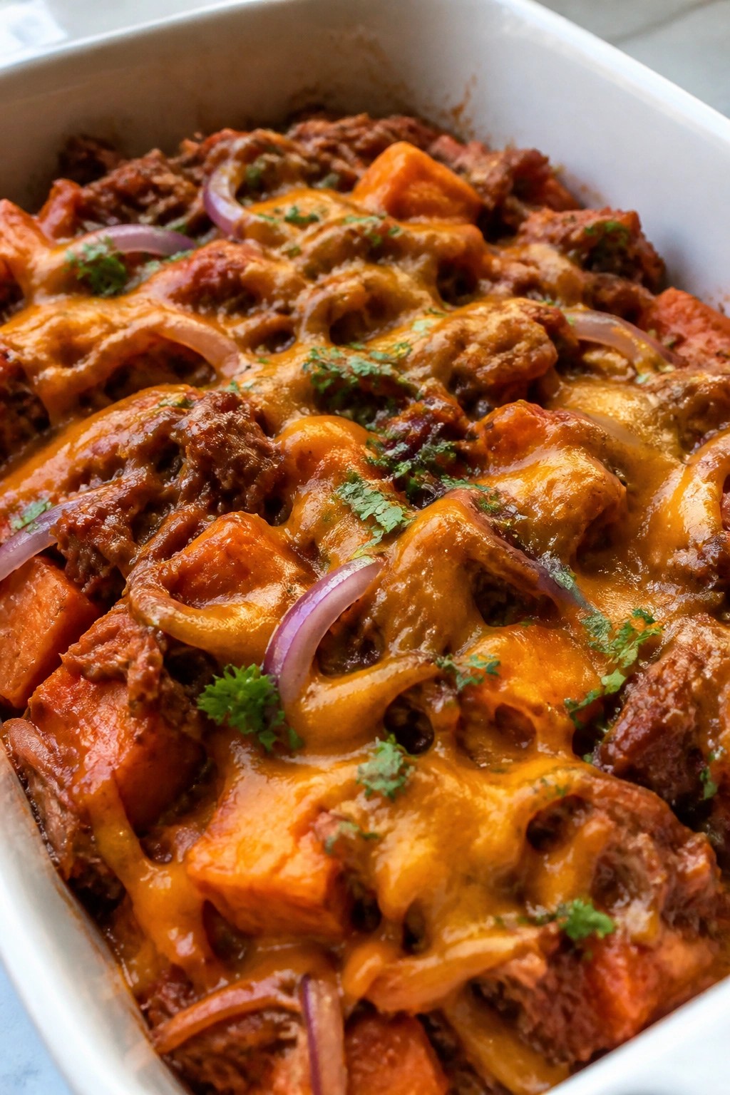 BBQ Pulled Pork Sweet Potato Casserole