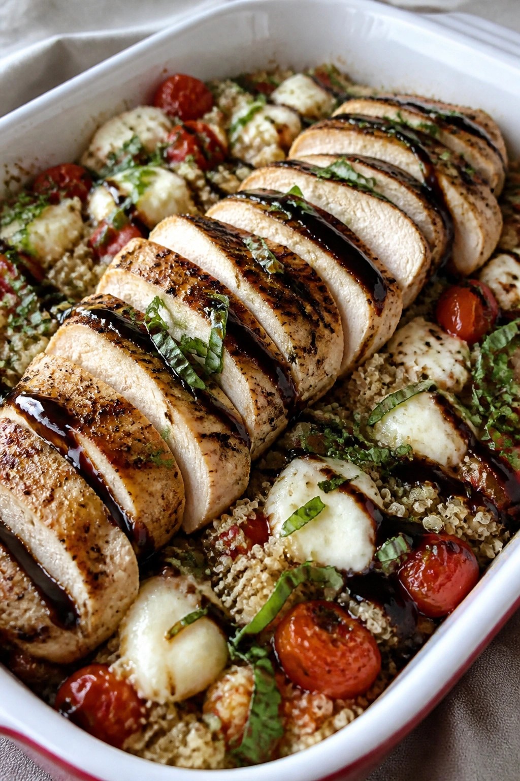 Caprese Quinoa Casserole with Grilled Chicken