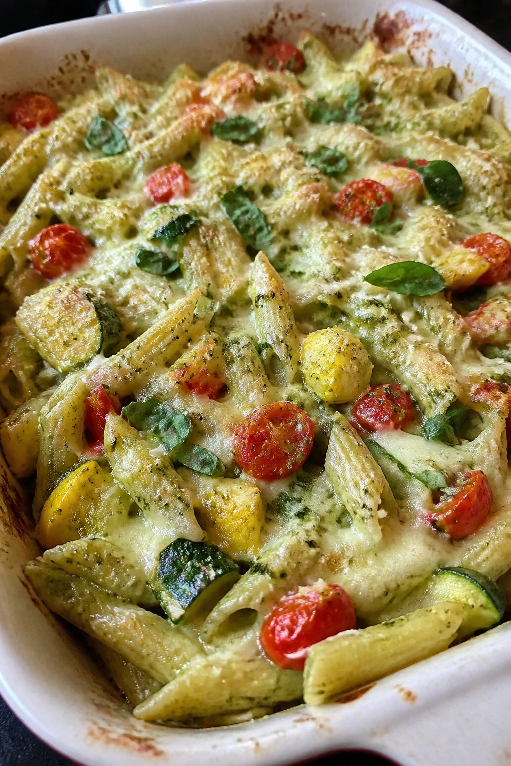 Pesto Primavera Pasta Casserole with Summer Vegetables