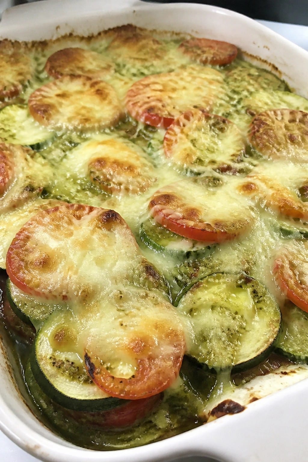 Basil Pesto Zucchini and Tomato Casserole