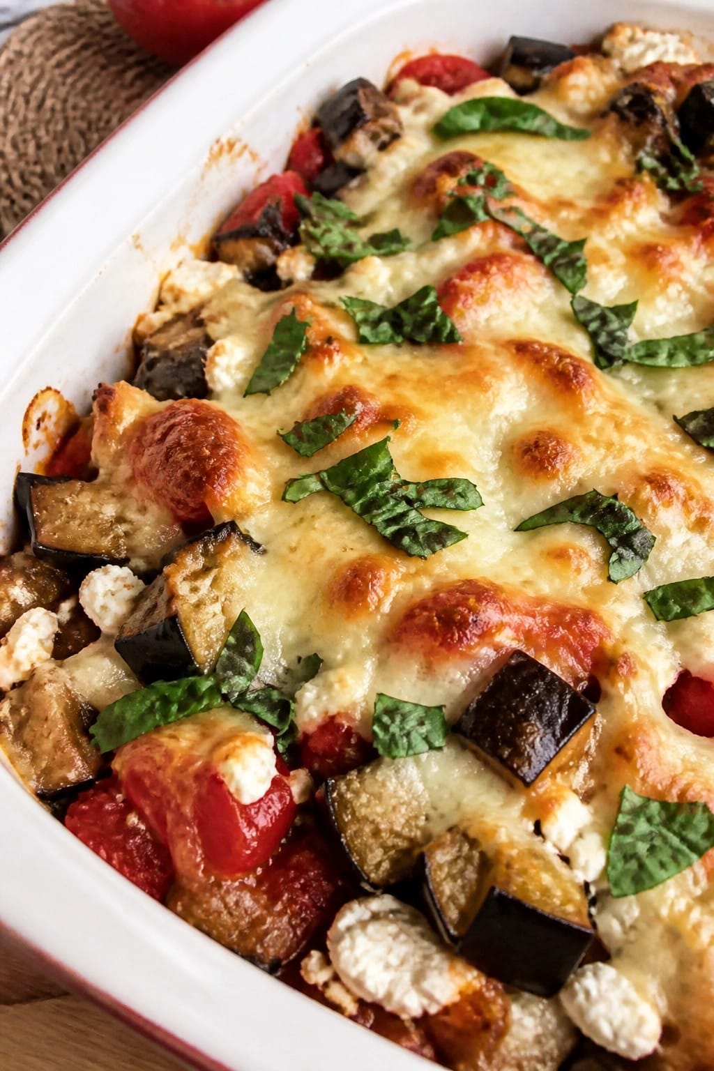 Mediterranean Eggplant Tomato Feta Casserole