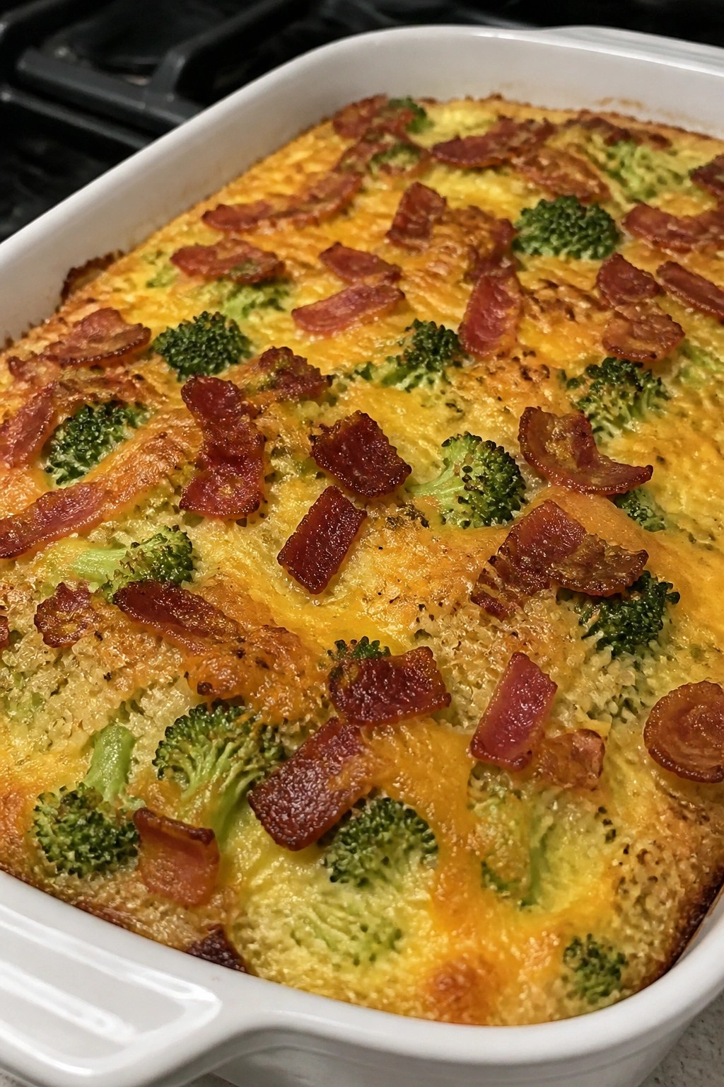Bacon Broccoli Cheddar Quinoa Breakfast Casserole