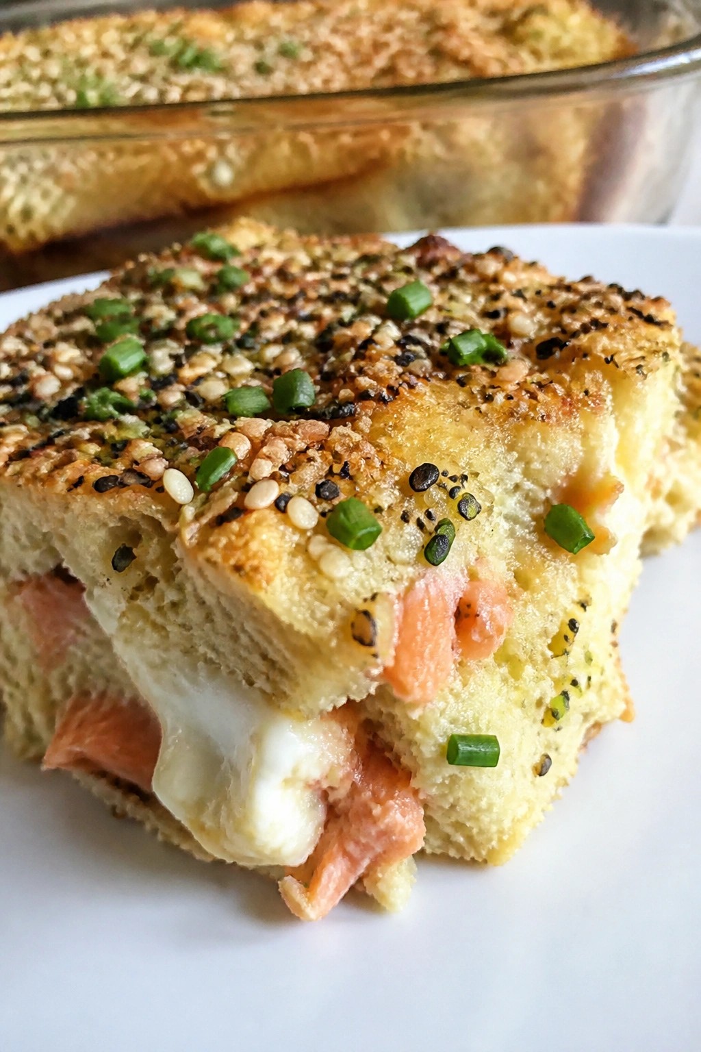 Everything Bagel Lox Cream Cheese Breakfast Casserole