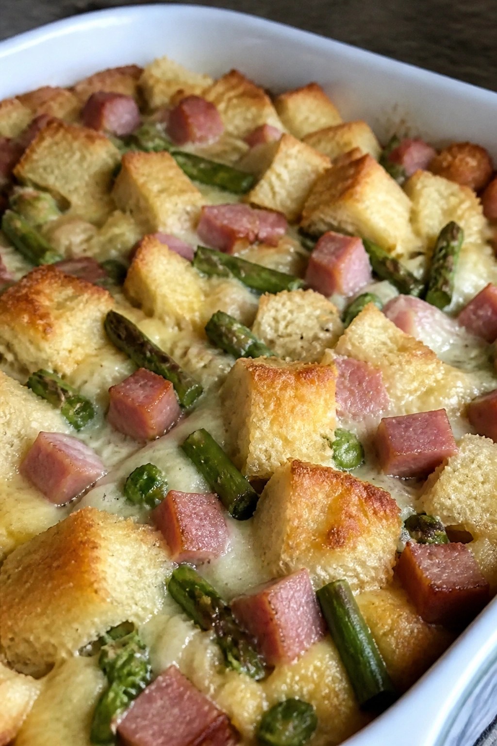 Ham Asparagus and Swiss Breakfast Casserole