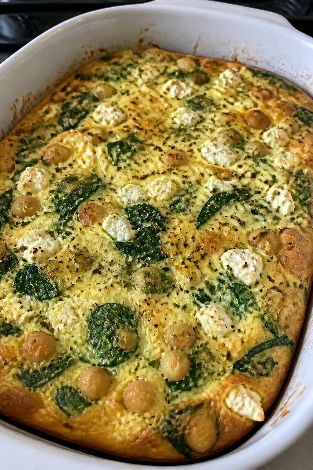 Mediterranean Chickpea Spinach and Feta Breakfast Casserole
