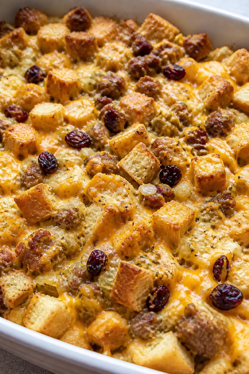 Turkey Sausage Cranberry Stuffing Breakfast Casserole
