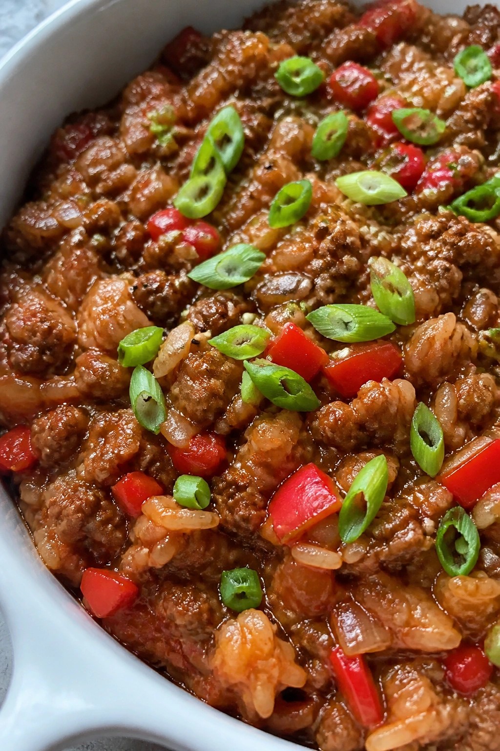 Spicy Korean Gochujang Beef Rice Casserole