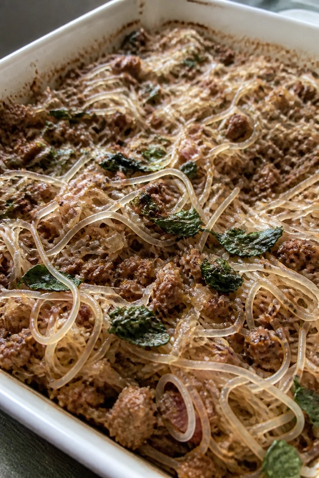 Thai Basil Beef and Rice Noodle Casserole