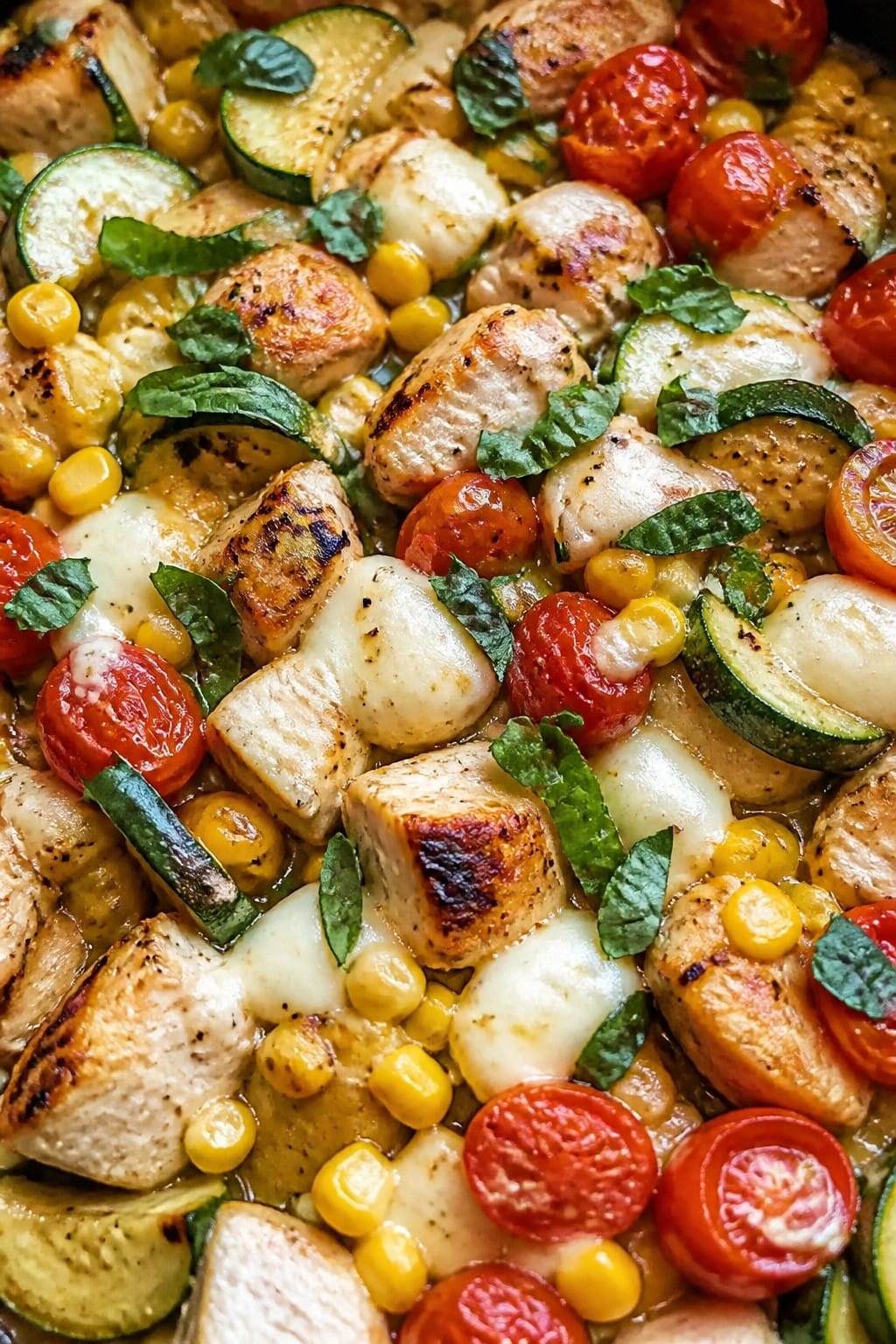 Chicken Caprese Zucchini Corn Casserole
