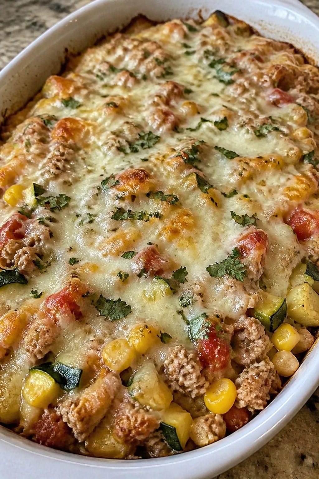 Cilantro Lime Ground Turkey Zucchini Corn Casserole