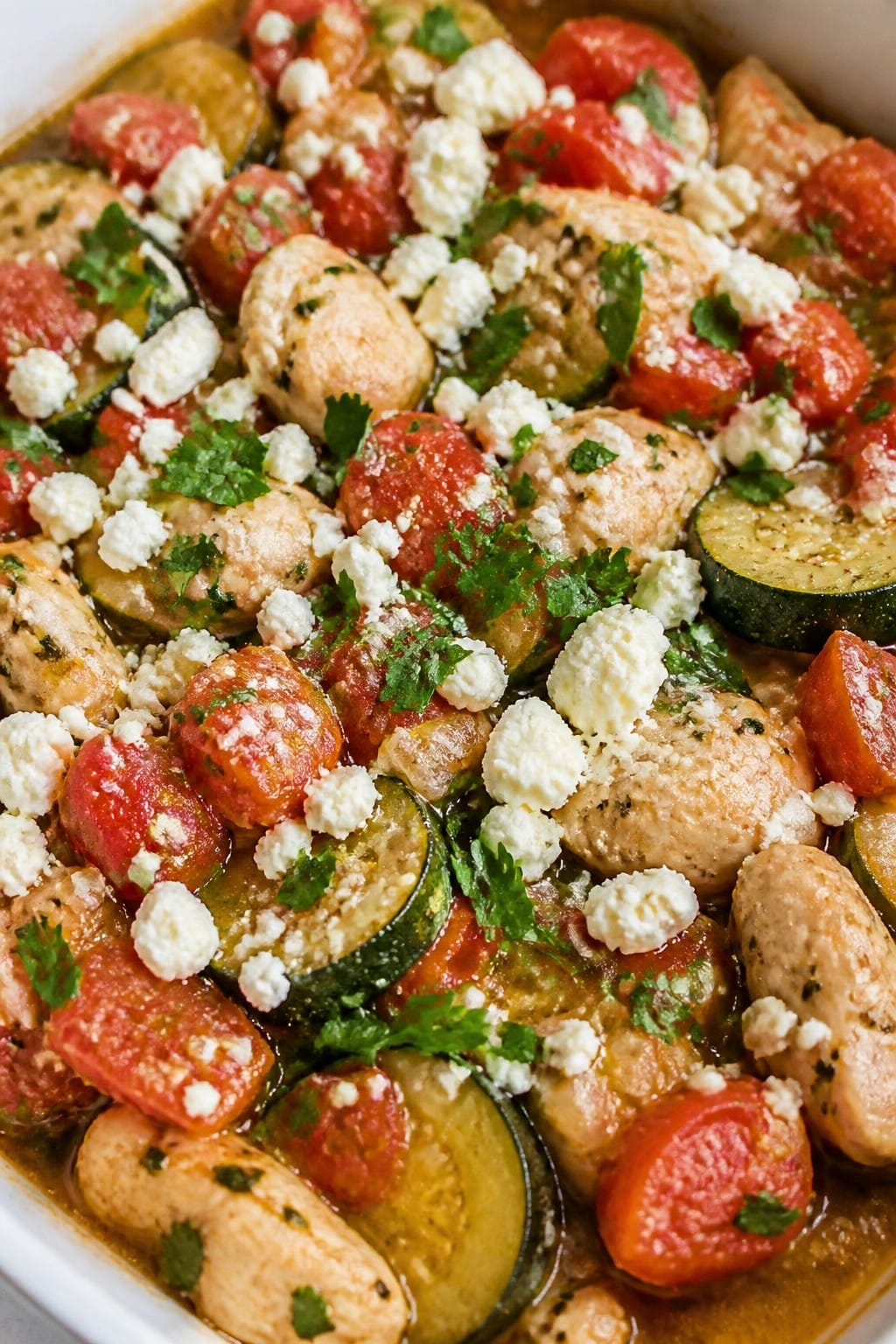 Greek Lemon Chicken Tomato Zucchini Casserole with Feta