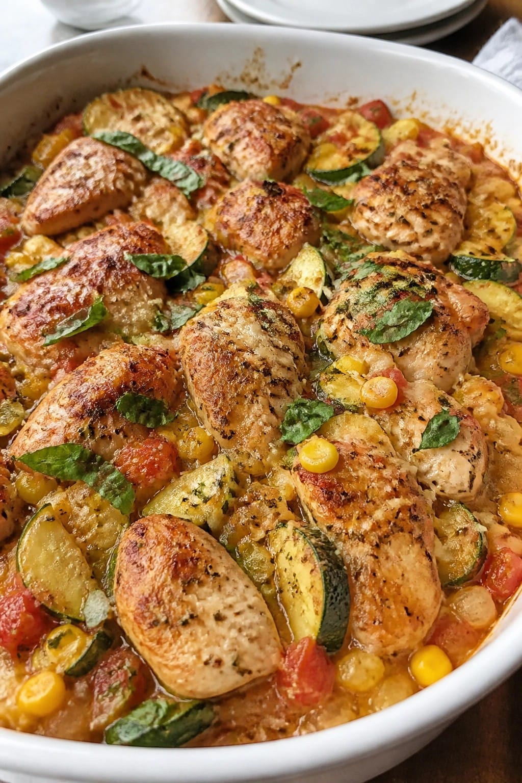 Grilled Chicken Ratatouille-Style Corn Casserole