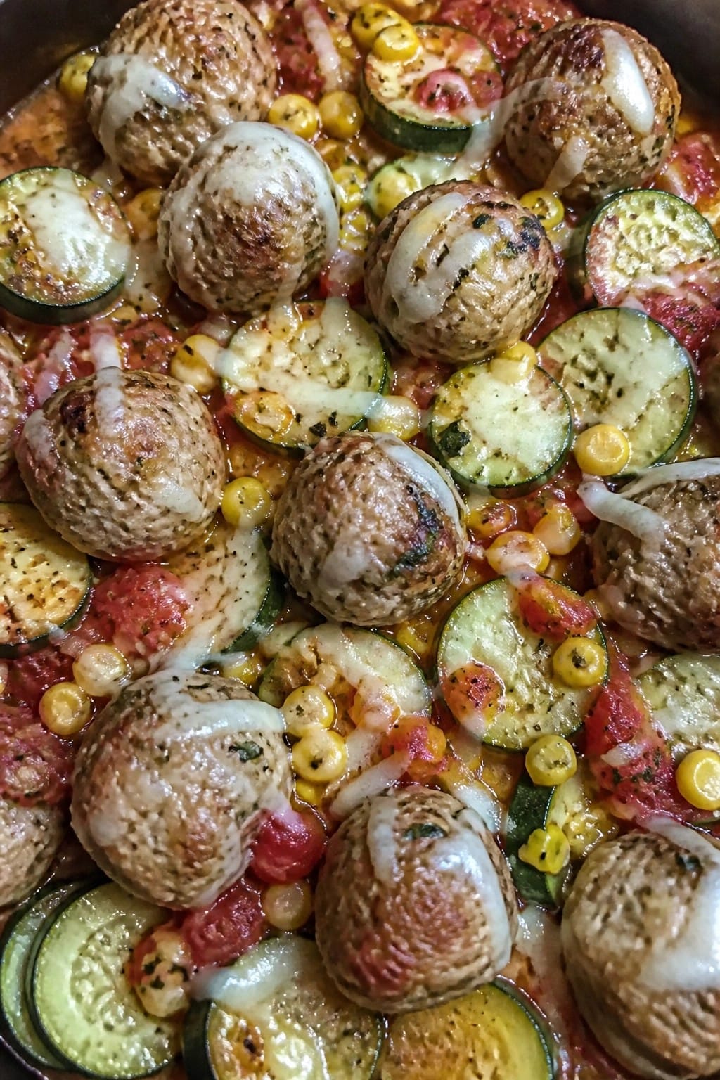 Herbed Turkey Meatball Zucchini Tomato Casserole