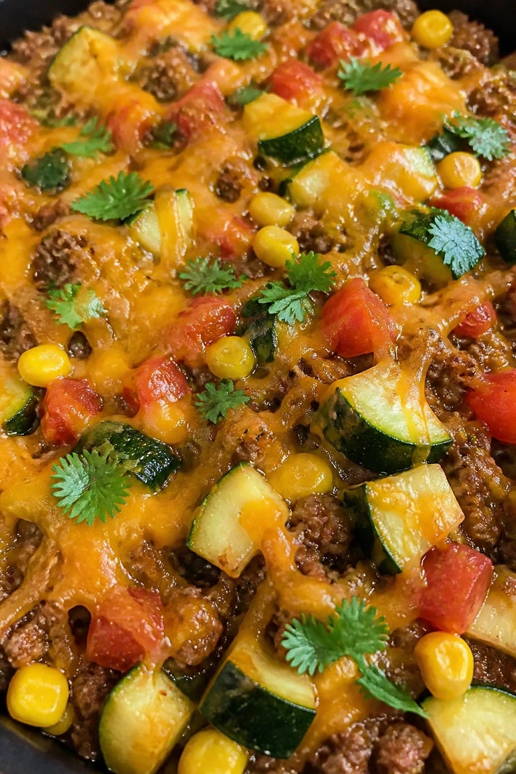 Lean Beef Taco Zucchini Corn Tomato Casserole