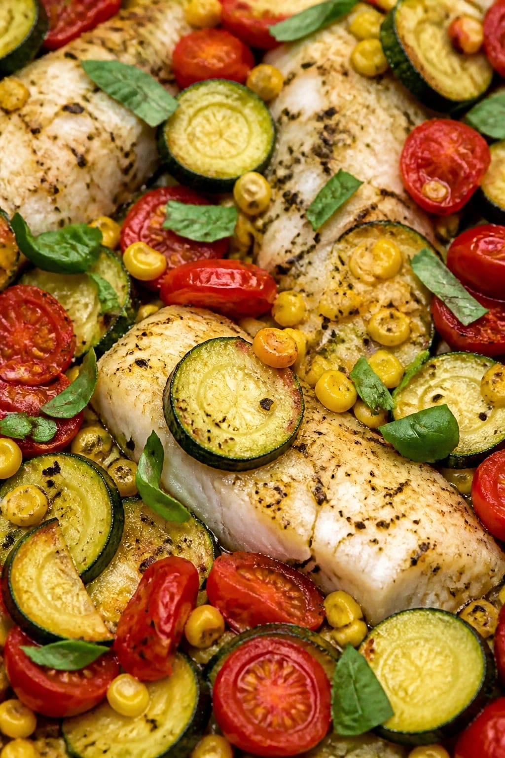 Mediterranean Cod Tomato Zucchini Bake