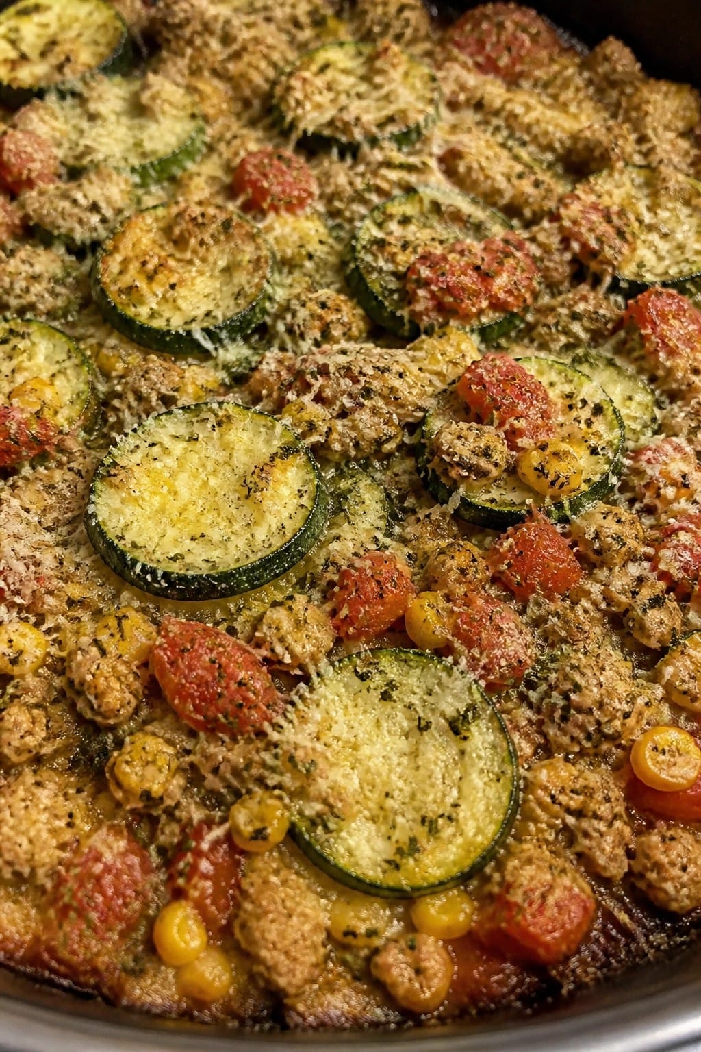 Pesto Turkey Tomato Zucchini Casserole