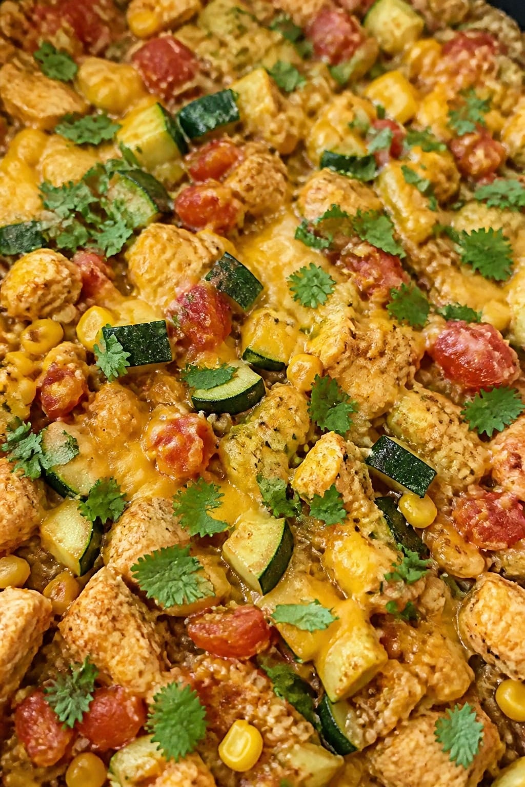 Southwest Chicken Quinoa Zucchini Corn Bake