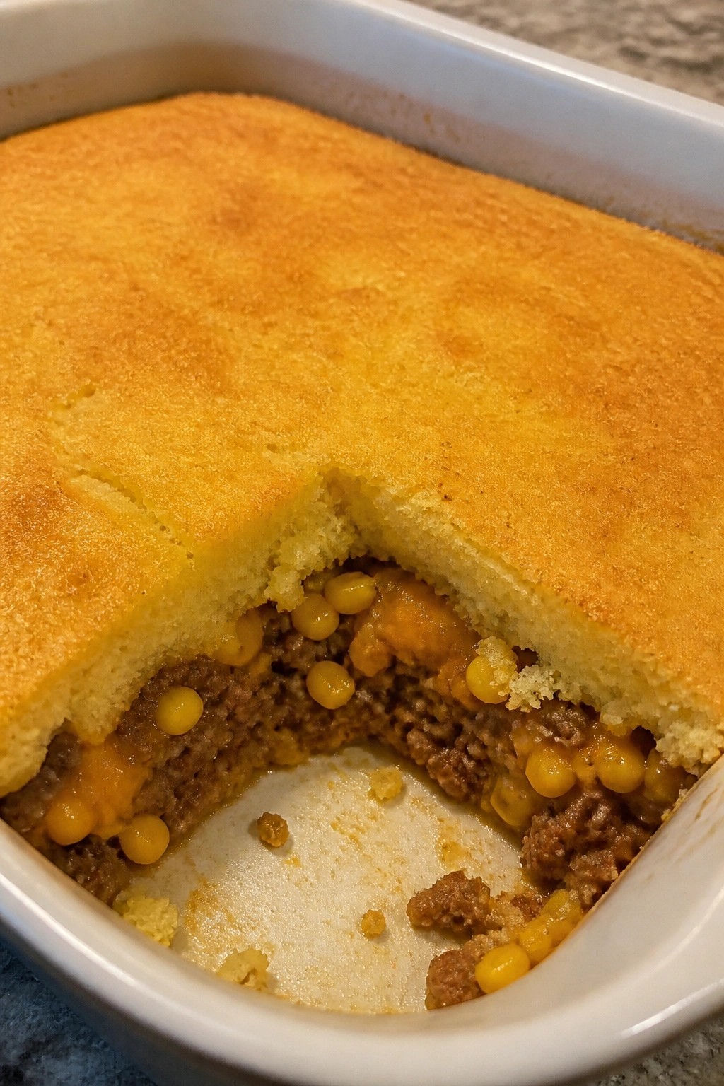 Mild Taco Beef Casserole with Cornbread Topping