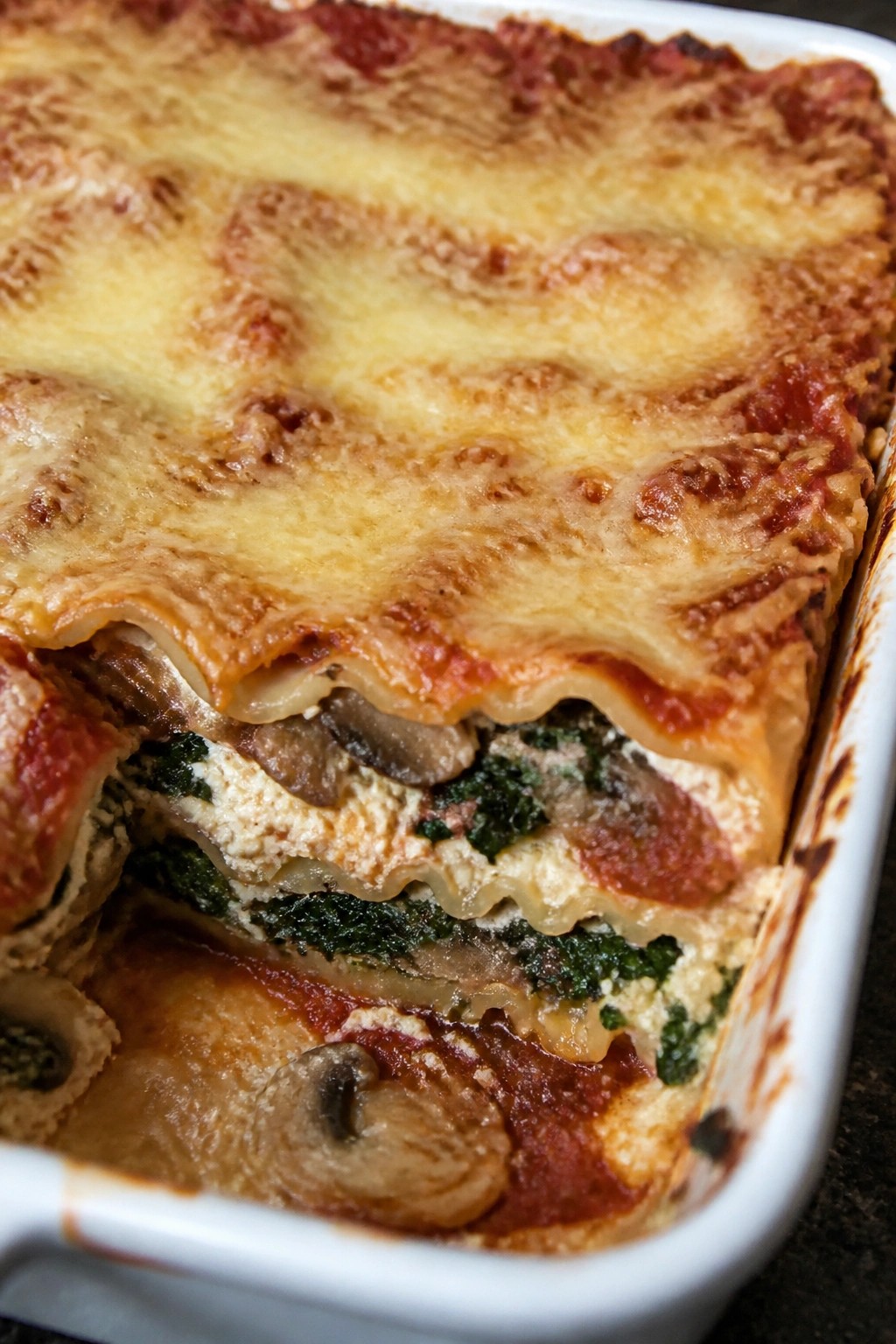 Spinach and Mushroom Lasagna Casserole