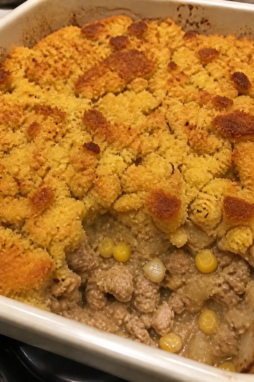 Ground Turkey and Cornbread Stuffing Casserole
