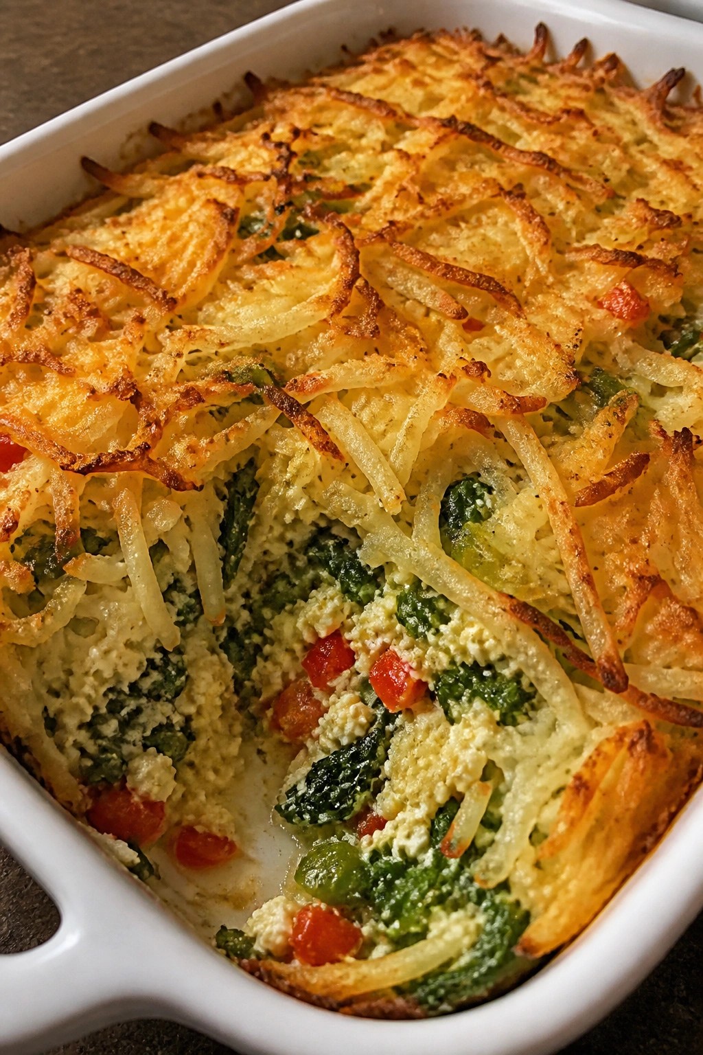 Veggie-Packed Spinach, Bell Pepper, and Feta Hash Brown Casserole