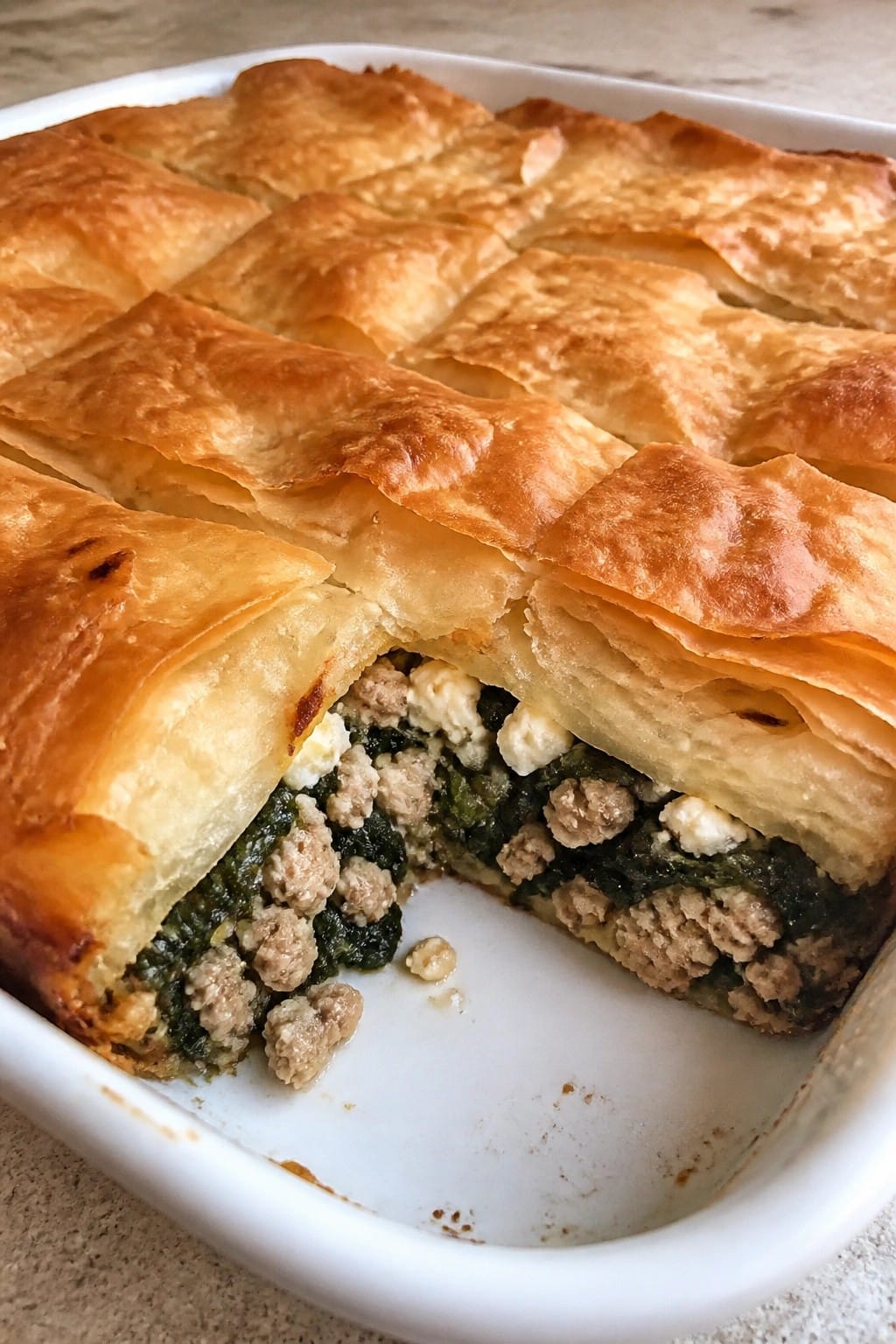 Greek Turkey Spinach Feta Phyllo Bake