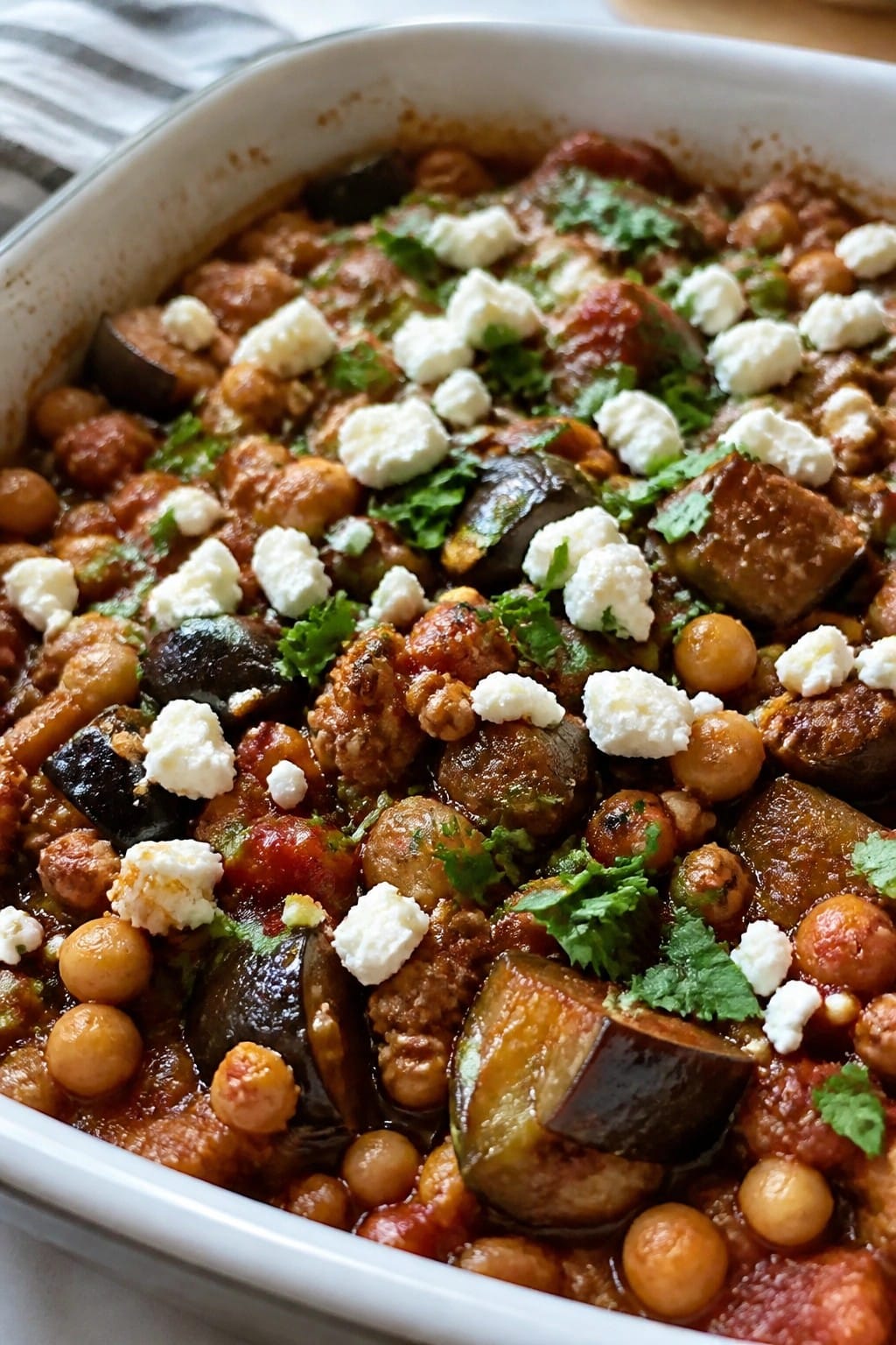 Mediterranean Turkey Eggplant and Chickpea Casserole