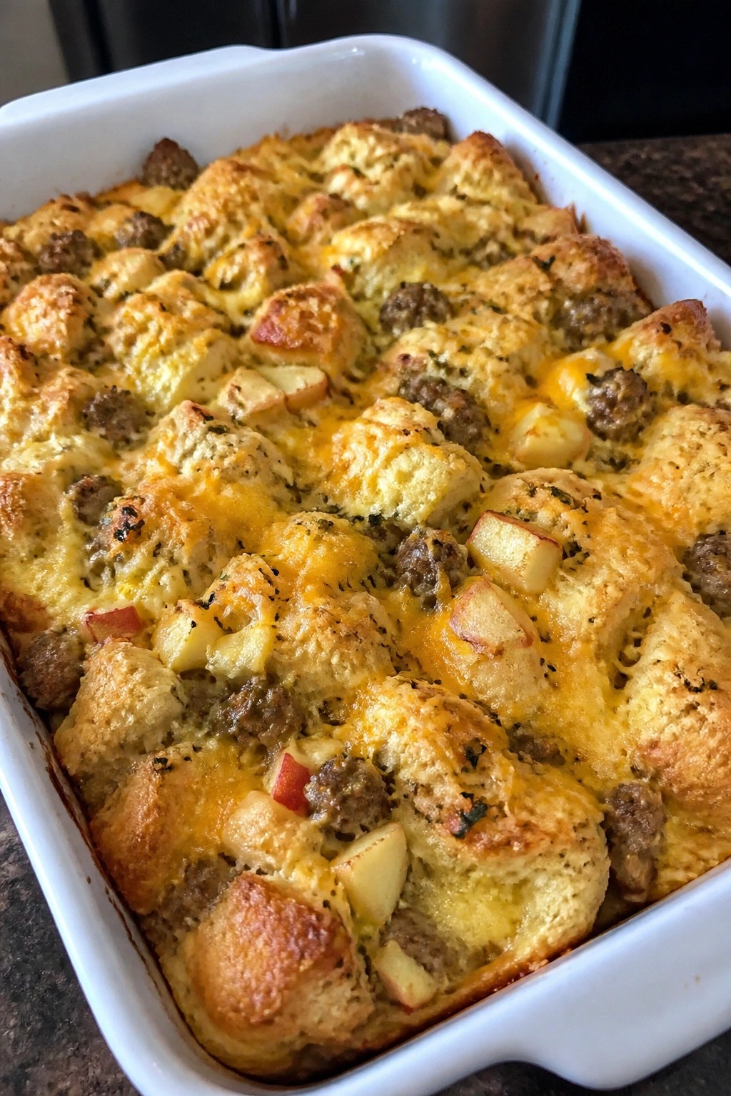 Apple Sage Sausage Biscuit Casserole
