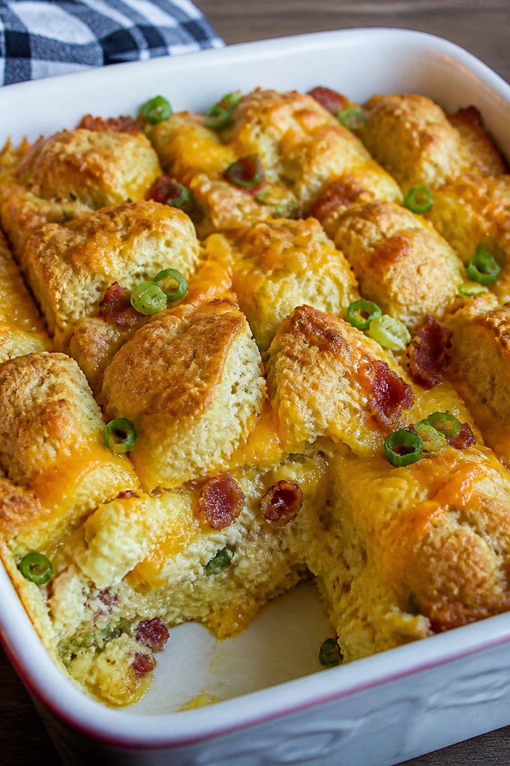 Cheesy Bacon and Scallion Biscuit Breakfast Bake