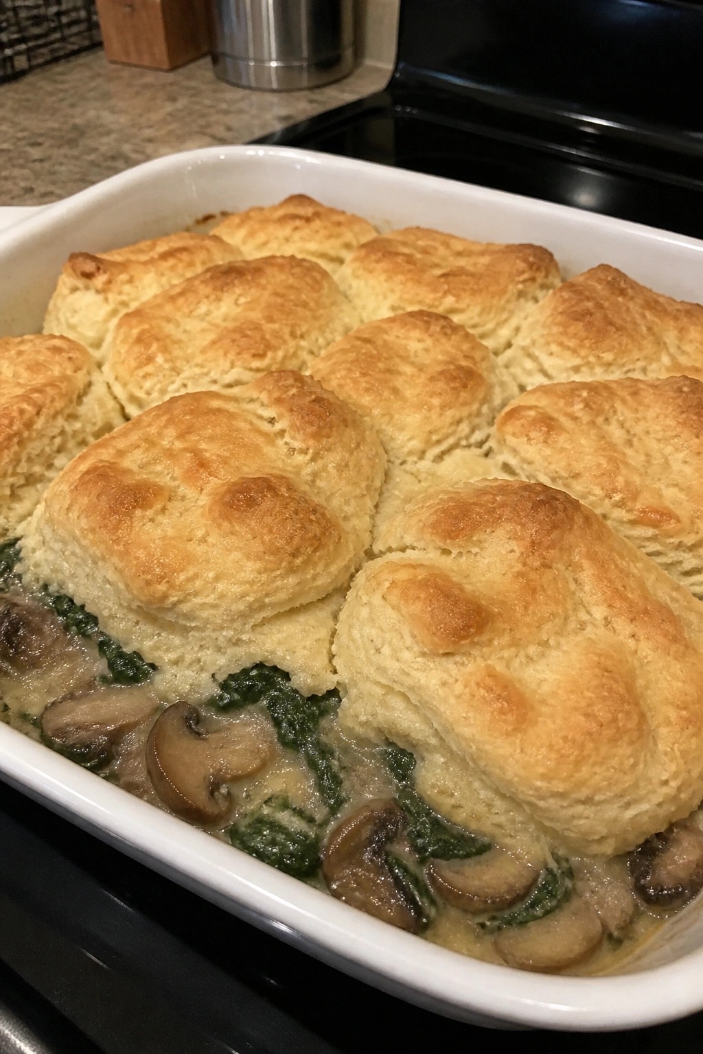 Mushroom Swiss Spinach Biscuit Vegetarian Casserole