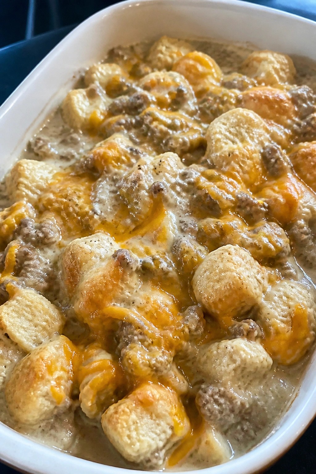 Sausage and Gravy Buttermilk Biscuit Casserole