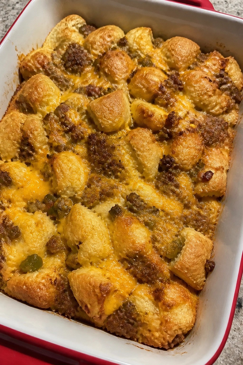 Spicy Chorizo Jalapeño Cheddar Biscuit Casserole