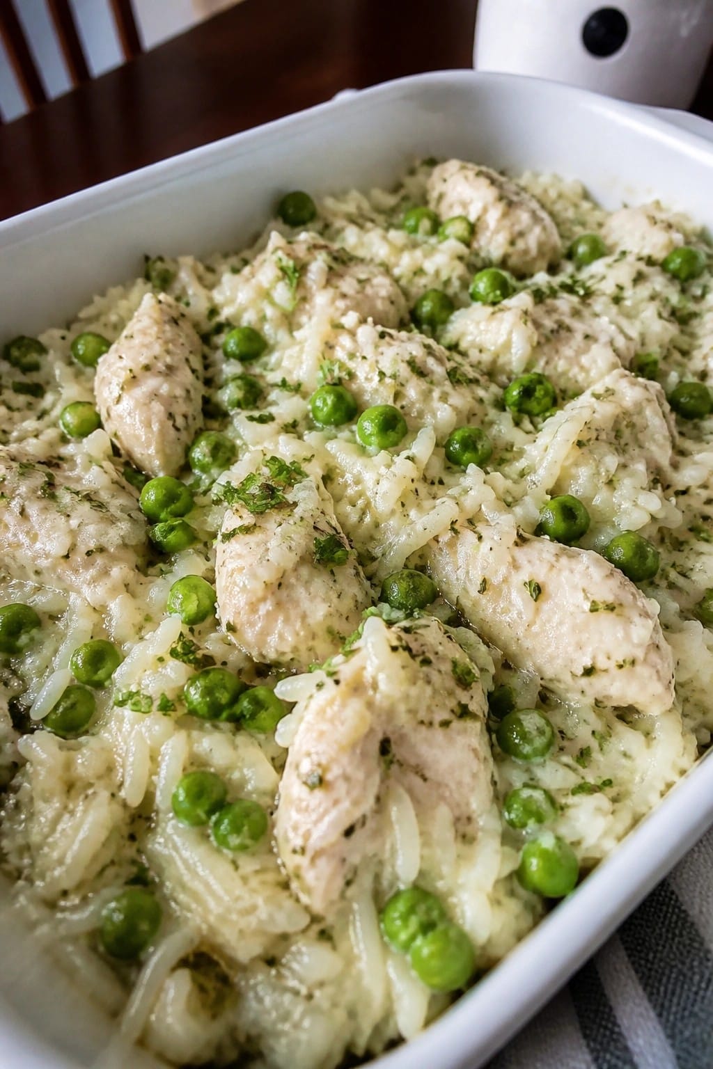 Garlic Herb Chicken Rice Casserole with Sweet Peas